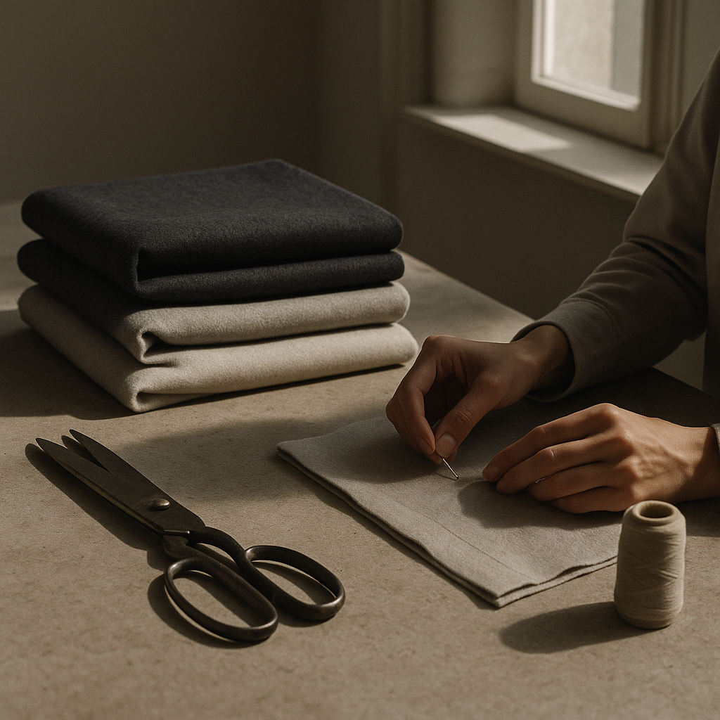 The Flaksell atelier — wool cloth and hand finishing